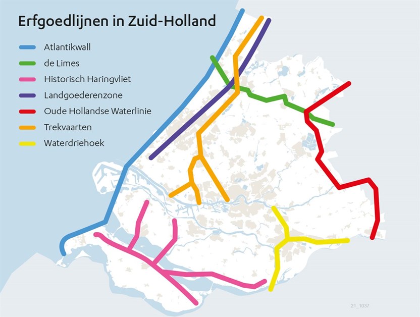 Erfgoedlijnen: kaart Zuid-Holland. 
