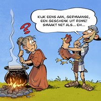 Afbeelding uit het lesmateriaal van romeinen.nl gemaakt door striptekenaar Tim Artz.