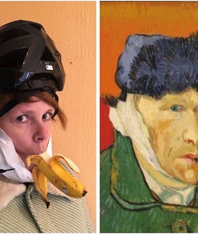 vrouw doet portret van Van Gogh na