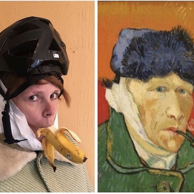vrouw doet portret van Van Gogh na