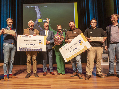 De winnaars van de publieksprijs en juryprijs Erfgoedparel 2024 (Foto: Floris Scheplitz)
